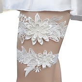billiga Strumpeband till bröllop-Satäng Blomstil Bröllopskläder Med Applikationsbroderi Strumpeband Bröllop