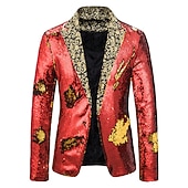 preiswerte Herren Klassische Blazer-Herren Jacke Blazer Sakko Party Strasse warm Atmungsaktiv Pailletten Tasche Herbst Winter Feste Farbe Strassenmode Brautkleider schlicht Steigendes Revers Standard Regular Fit Schwarz Rote Blau