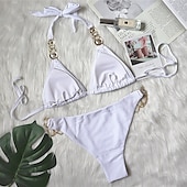 abordables Ensemble de bikinis-Femme Normal Maillots de Bain Bikinis 2 pièces Tanga Maillot de bain Paillettes Vacances Mode Couleur unie Plonger Sans Manches Maillots de bain