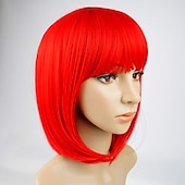 economico Parrucche di Carnevale-parrucca bob rossa con frangia parrucche bob corte in fibra sintetica da 12 pollici per le donne parrucche bob corte e parrucca bob cosplay di halloween