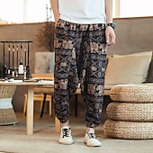 halpa Retro-Miesten Pellavahousut Housut Kesähousut Rantahousut Joustava vyötärö Pudota haara Geometrinen Juhla Päivittäin Hip-Hop Boheemi Loose Fit Valkoinen Keltainen