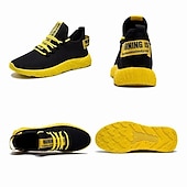 abordables Baskets-baskets de sport noires et jaunes pour hommes avec maille respirante et design léger pour le sport et les vêtements décontractés