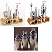 رخيصةأون كاسات الشراب-bartender kit cocktail shaker mixer stainless steel 350ml bar tool set with elegant bamboo stand perfect home bartending kit and martini cocktail shaker set