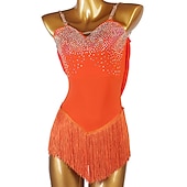 お買い得  フィギュアスケートドレス-フィギュアスケート ドレス 女性用 女の子 アイススケート ドレス セット オレンジ パッチワーク タッセル メッシュ スパンデックス 高弾性 訓練 レッスン用 プロフェッショナル スケートウェア 手作り クラシック クリスタル・ラインストーン ノースリーブ ラテンダンス アイススケート フィギュアスケート