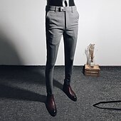 ieftine Subţire-Bărbați Costume Slab Pantaloni Pantaloni creion Buzunar Simplu Respirabil Ελαστικό Lungime până la glezne Nuntă Birou Afaceri Bumbac Șic &amp; Modern Casual Subțire Negru Gri Strech