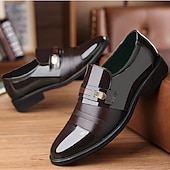 preiswerte Herrenpantoletten &amp; -slipper-Herren-Loafer aus braunem Lack-Kunstleder mit perforiertem Design – formelle Schlupfschuhe fürs Business und besondere Anlässe