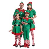 billiga Vuxna juldräkter-jultomten Alf Klänningar Kläder Semester klänning Alvdräkt Herr Pojkar Jul Karnival Maskerad Maskerad Cosplay kostym Jul Vuxna Fest Jul Semester Topp Byxor Skärp Strumpor Hatt
