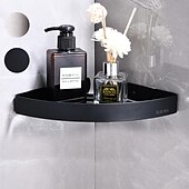 billige Baderomshyller-baderomshylle nytt design multifunksjon trekant badekar hjørnehylle rustfritt stål veggmontert matt svart og sølvfarget 1stk