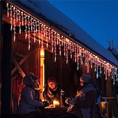 olcso Hálózatra csatlakoztatható elektronika-3,5 m 5 m karácsonyi füzér függöny lámpák 96 leds 216 ledes jégcsap függöny lámpák 220 V tündérfüzér fények karácsonyi újév kerti bevásárlóközpont beltéri kültéri dekoráció eu csatlakozó