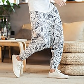 halpa Retro-Miesten Pellavahousut Housut Kesähousut Rantahousut Joustava vyötärö Pudota haara Geometrinen Juhla Päivittäin Hip-Hop Boheemi Loose Fit Valkoinen Keltainen