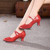 voordelige Ballroomschoenen &amp; moderne dansschoenen-dames glitter mary jane dansschoenen – glinsterende roze lage hak ballroom performance hakken voor latin, salsa en feest evenementen
