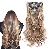 cheap Synthetic  Extensions-Synthetic Hair Curly Clip In Wig Extension 16 Clips In Hair Extension Hair Pieces Fake Hair Extension Synthetic 49 Colors