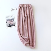 preiswerte Damen Schlafoberteile und -unterteile-Damen Pyjamahose Pjs reine Farbe schlichter Plüsch Komfort Zuhause Alltagsbett Fleece Geschenk lange Hose elastische Taille Herbst Winter Home Outfits