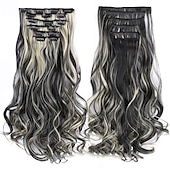 cheap Synthetic  Extensions-Synthetic Hair Curly Clip In Wig Extension 16 Clips In Hair Extension Hair Pieces Fake Hair Extension Synthetic 49 Colors
