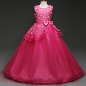 preiswerte Kleider für die Blumenmädchen-kinderkleidung Mädchen Blumenmädchen Kleid Kleid Einfarbig Ärmellos Leistung Hochzeit Party Spitze Rüschen Gitter Kuschelig Prinzessin Polyester Maxi A Linie Kleid Tüll-Kleid Blumenmädchenkleid