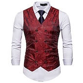 levne Gilety-Pánské Kamizelka Vesta Formální Svatební Párty Podium Chytré příležitostné Polyester Geometrický Do V Běžný Černá Bílá Žlutá Rubínově červená Vesta