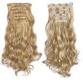 voordelige Synthetische extensies-clip in haarverlenging 20 inch 16 clips lang synthetisch haar hittebestendig haarstukje natuurlijk golvend ombre haarstuk 6 stks/set