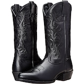 billiga Cowboy &amp; Western Boots-vintage cowboystövlar i brunt och svart konstläder för män med invecklade broderier - slitstarka och snygga för rodeo och vardagsbruk