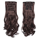 voordelige Synthetische extensies-clip in haarverlenging 20 inch 16 clips lang synthetisch haar hittebestendig haarstukje natuurlijk golvend ombre haarstuk 6 stks/set