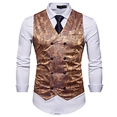 levne Gilety-Pánské Kamizelka Vesta Formální Svatební Párty Podium Chytré příležitostné Polyester Geometrický Do V Běžný Černá Bílá Žlutá Rubínově červená Vesta