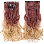cheap Synthetic  Extensions-Synthetic Hair Curly Clip In Wig Extension 16 Clips In Hair Extension Hair Pieces Fake Hair Extension Synthetic 49 Colors