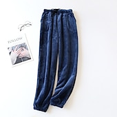 preiswerte Damen Schlafoberteile und -unterteile-Damen Pyjamahose Pjs reine Farbe schlichter Plüsch Komfort Zuhause Alltagsbett Fleece Geschenk lange Hose elastische Taille Herbst Winter Home Outfits