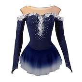 voordelige Schaatsjurken-Kunstschaatsjurk Dames Voor meisjes Schaatsen Jurken Geel Roze Donker paars Lapwerk Netstof Spandex Hoge Elasticiteit Wedstrijd Kunstschaatskleding Kristal / Bergkristal Stom licht Modieus Lange mouw