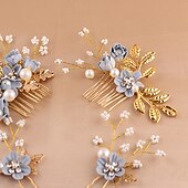 economico Accessori per acconciature-blu fiori dolci piccole perline fiore accessori per capelli pettine per capelli inserto per capelli copricapo da sposa vestito accessori per abiti