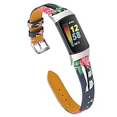 Недорогие Ремешки для часов Fitbit-Ремешок для часов для Фитбит Charge 5 Натуральная кожа Замена Ремень Металлическая застежка Регулируется Женщины мужчины Цветочный принт Браслет