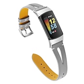 Недорогие Ремешки для часов Fitbit-Ремешок для часов для Фитбит Charge 5 Натуральная кожа Замена Ремень Металлическая застежка Регулируется Женщины мужчины Цветочный принт Браслет