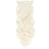 abordables Clip dans les extensions-7 pièces/ensemble 22 postiches ondulés bouclés 16 clips dans de faux cheveux de style clip synthétique dans les extensions de cheveux résistant à la chaleur pour les femmes filles