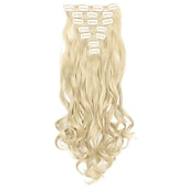 abordables Clip dans les extensions-7 pièces/ensemble 22 postiches ondulés bouclés 16 clips dans de faux cheveux de style clip synthétique dans les extensions de cheveux résistant à la chaleur pour les femmes filles