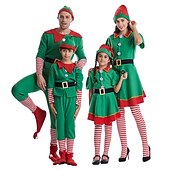 billiga Vuxna juldräkter-jultomten Alf Klänningar Kläder Semester klänning Alvdräkt Herr Pojkar Jul Karnival Maskerad Maskerad Cosplay kostym Jul Vuxna Fest Jul Semester Topp Byxor Skärp Strumpor Hatt