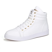 cheap Men&#039;s Sneakers-Men&#039;s White High-Top Sneakers - Stylish Leather Lace-Up Casual Shoes with Gold Eyelets for Everyday Wear