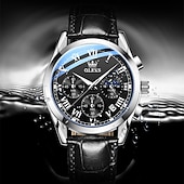 levne Quartz hodinky-OLEVS Quartz hodinky pro muže Módní obchodní oděvní voděodolné náramkové hodinky Prodyšné kožené quartz hodinky Chronograf Sportovní hodinky Dárky pro muže