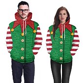 billige Morsomme julegensere og -gensere-Alv Jerseysjakke Hattetrøje Alvekostyme Pullover 3D-utskrift Par Herre Dame Jul Karneval Maskerade Jul Spesiell Familiematchende antrekk Voksne Fest Jul Feriereise Topp