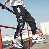 cheap Cargo Pants-Men&#039;s Cargo Pants Cargo Trousers Joggers Trousers Techwear Elastic Waist Classic Multi Pocket Plain Outdoor Sports Ankle-Length Casual Daily Cotton Streetwear Classic Style Black-White Purple