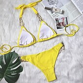 abordables Ensemble de bikinis-Femme Normal Maillots de Bain Bikinis 2 pièces Tanga Maillot de bain Paillettes Vacances Mode Couleur unie Plonger Sans Manches Maillots de bain