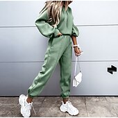 cheap Women&#039;s Tracksuit-Women&#039;s Active Streetwear Tracksuit Pants Sets Sweatshirt Long Sleeve Hooded Solid Color Sports Outdoor Casual Black White Green Fall &amp; Winter Regular Fit