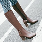 preiswerte Modische Stiefel-braune kniehohe Damenstiefel mit seitlichem Reißverschluss und Blockabsatz - elegantes und vielseitiges Schuhwerk für Herbst und Winter