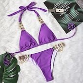 abordables Ensemble de bikinis-Femme Normal Maillots de Bain Bikinis 2 pièces Tanga Maillot de bain Paillettes Vacances Mode Couleur unie Plonger Sans Manches Maillots de bain