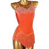 お買い得  フィギュアスケートドレス-フィギュアスケート ドレス 女性用 女の子 アイススケート ドレス セット オレンジ パッチワーク タッセル メッシュ スパンデックス 高弾性 訓練 レッスン用 プロフェッショナル スケートウェア 手作り クラシック クリスタル・ラインストーン ノースリーブ ラテンダンス アイススケート フィギュアスケート