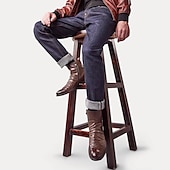 cheap Ankle Boots-Men&#039;s Brown Faux Leather Ankle Boots with Embossed Crest, Classic Vintage Style for Formal and Casual Occasions