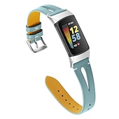 Недорогие Ремешки для часов Fitbit-Ремешок для часов для Фитбит Charge 5 Натуральная кожа Замена Ремень Металлическая застежка Регулируется Женщины мужчины Цветочный принт Браслет