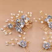 economico Accessori per acconciature-blu fiori dolci piccole perline fiore accessori per capelli pettine per capelli inserto per capelli copricapo da sposa vestito accessori per abiti