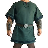 voordelige Bovenkanten-Punk &amp; Gothic Middeleeuws Renaissance Blouse / overhemd Tuniek Ren Faire Krijger Viking Grote maten Effen Kleur Voor heren Viking Feest Volwassenen Blouse