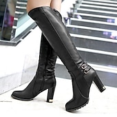 preiswerte Modische Stiefel-Kniehohe Damenstiefel mit Schnallendetail und warmem Plüschfutter – stilvolles Winterschuhwerk für die Freizeit und den Abend