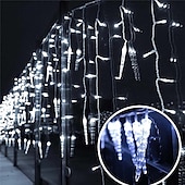 olcso Hálózatra csatlakoztatható elektronika-3,5 m 5 m karácsonyi füzér függöny lámpák 96 leds 216 ledes jégcsap függöny lámpák 220 V tündérfüzér fények karácsonyi újév kerti bevásárlóközpont beltéri kültéri dekoráció eu csatlakozó