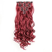 abordables Clip dans les extensions-7 pièces/ensemble 22 postiches ondulés bouclés 16 clips dans de faux cheveux de style clip synthétique dans les extensions de cheveux résistant à la chaleur pour les femmes filles