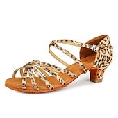 ieftine Pantofi Dans Copii-pantofi de dans latino din satin pentru fete cu toc jos și design cu curele încrucișate - perfecti pentru dansul de sală și salsa